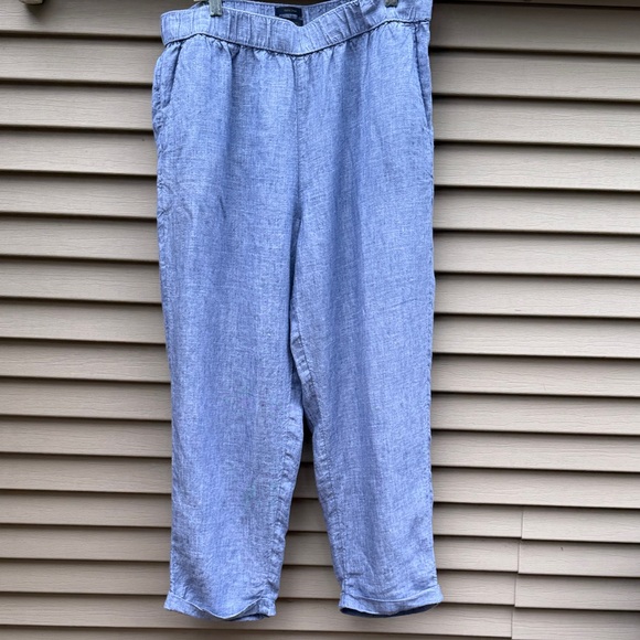 100% Linen RACHEL ROY Blue Womens Pants Size Large Cuffed Pull On Elastic Waist - Picture 3 of 7
